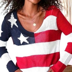 Patriotic V-Neck Sweater - Red, White, and Blue